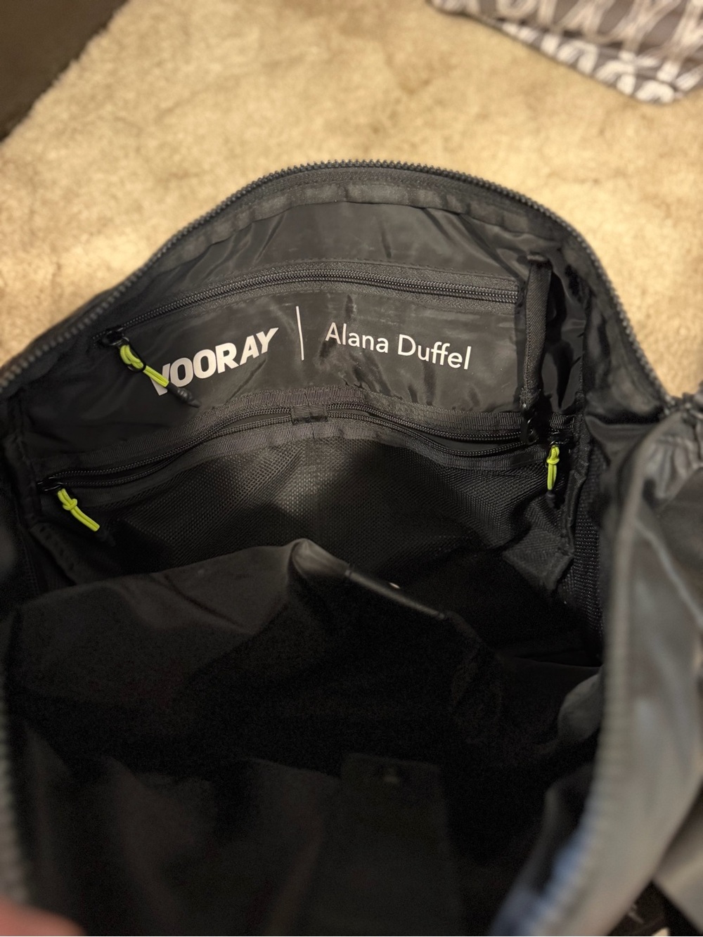 VOORAY Alana Duffel Travel Bag in Black with Neon Accents